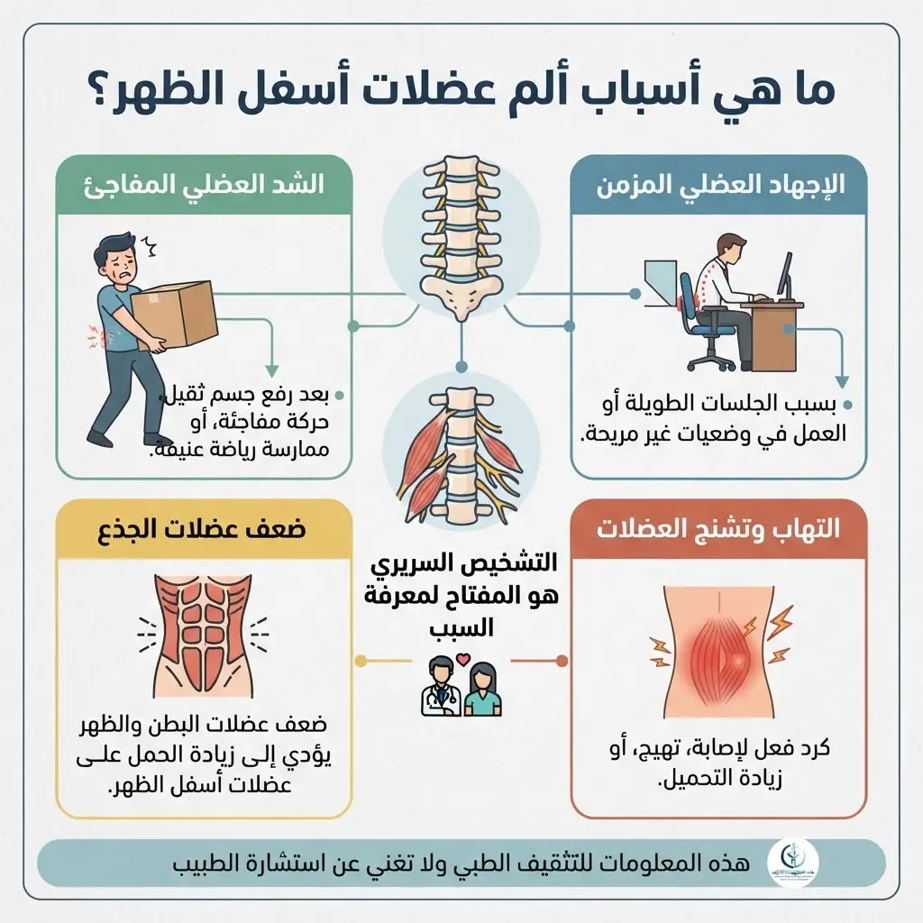 ألم عضلات أسفل الظهر: الأسباب والأعراض وطرق العلاج