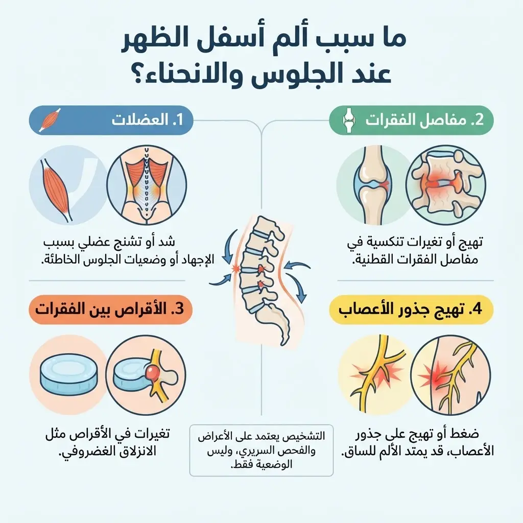 ما أسباب ألم أسفل الظهر عند الانحناء والجلوس؟