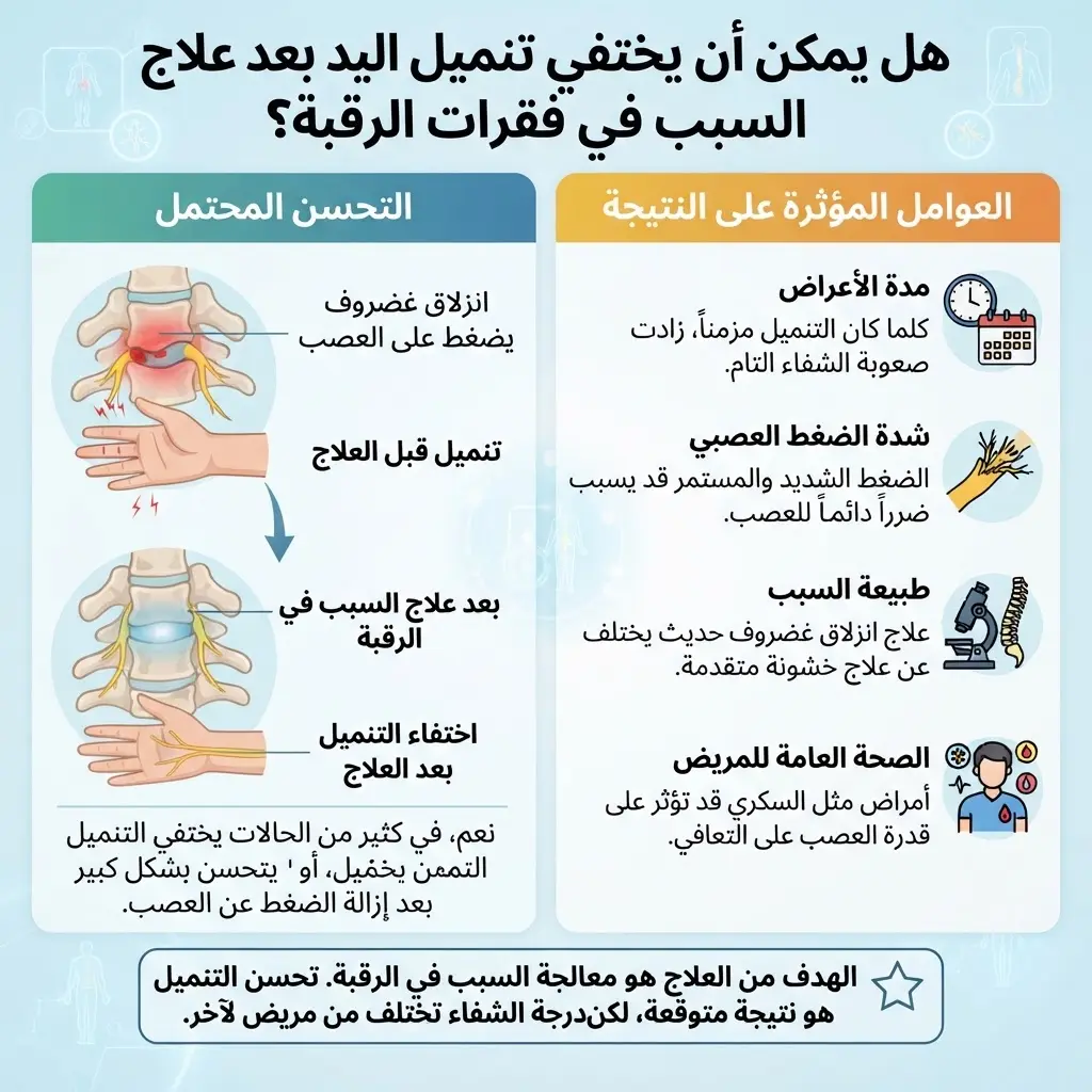 تنميل اليد والذراع بسبب مشاكل فقرات الرقبة