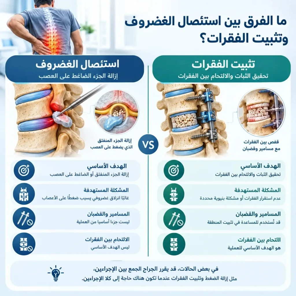الفرق بين استئصال الغضروف وتثبيت الفقرات