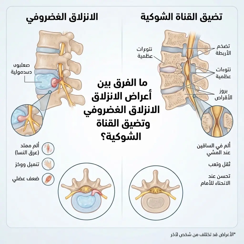 كيف يختلف علاج تضيق القناة الشوكية عن علاج الانزلاق الغضروفي؟